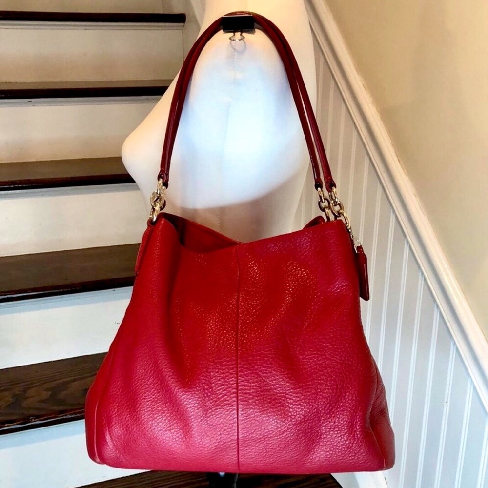 COACH Madison Phoebe Red Lining & Tumbled Red Leather Bag 3 Compartment Interior